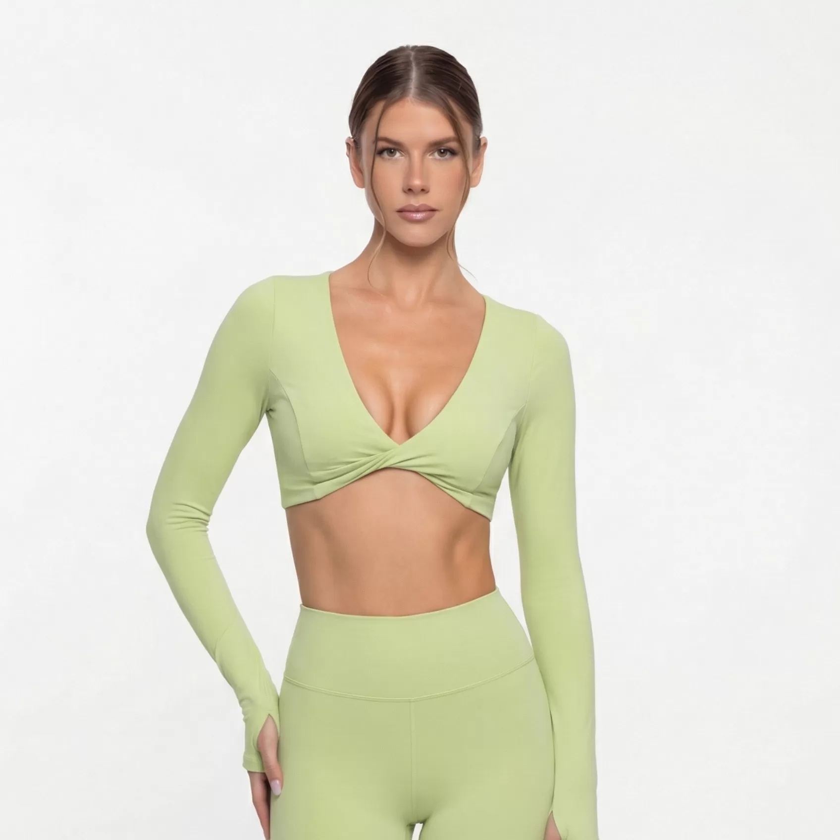 Conjunto de dos piezas de ropa deportiva de yoga, camisetas de manga larga y pantalones, chándales de gimnasio, pantalones de entrenamiento, sujetadores de yoga, ropa interior para mujer FGB8836