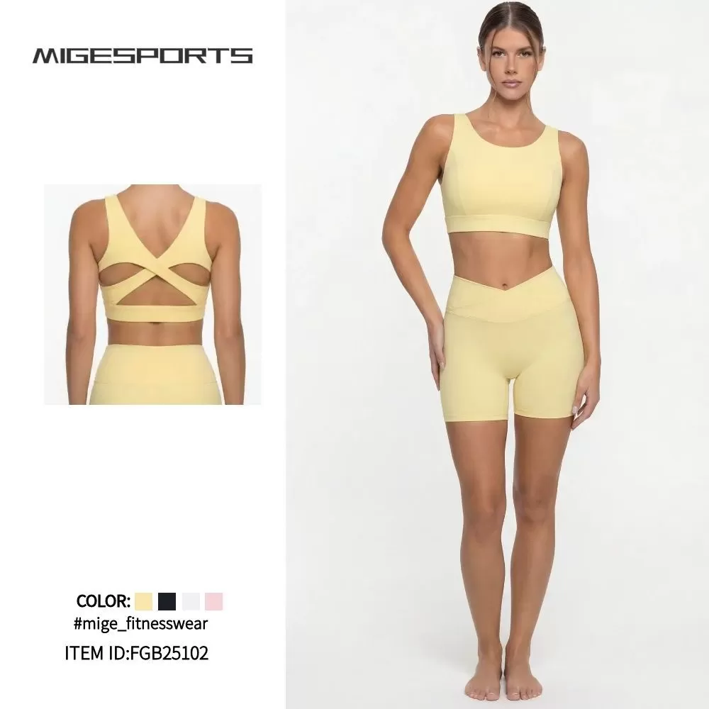 Conjuntos de yoga para mujer, conjunto de 2 piezas de yoga corto, pantalones cortos y camisetas de entrenamiento para mujer FGB25102