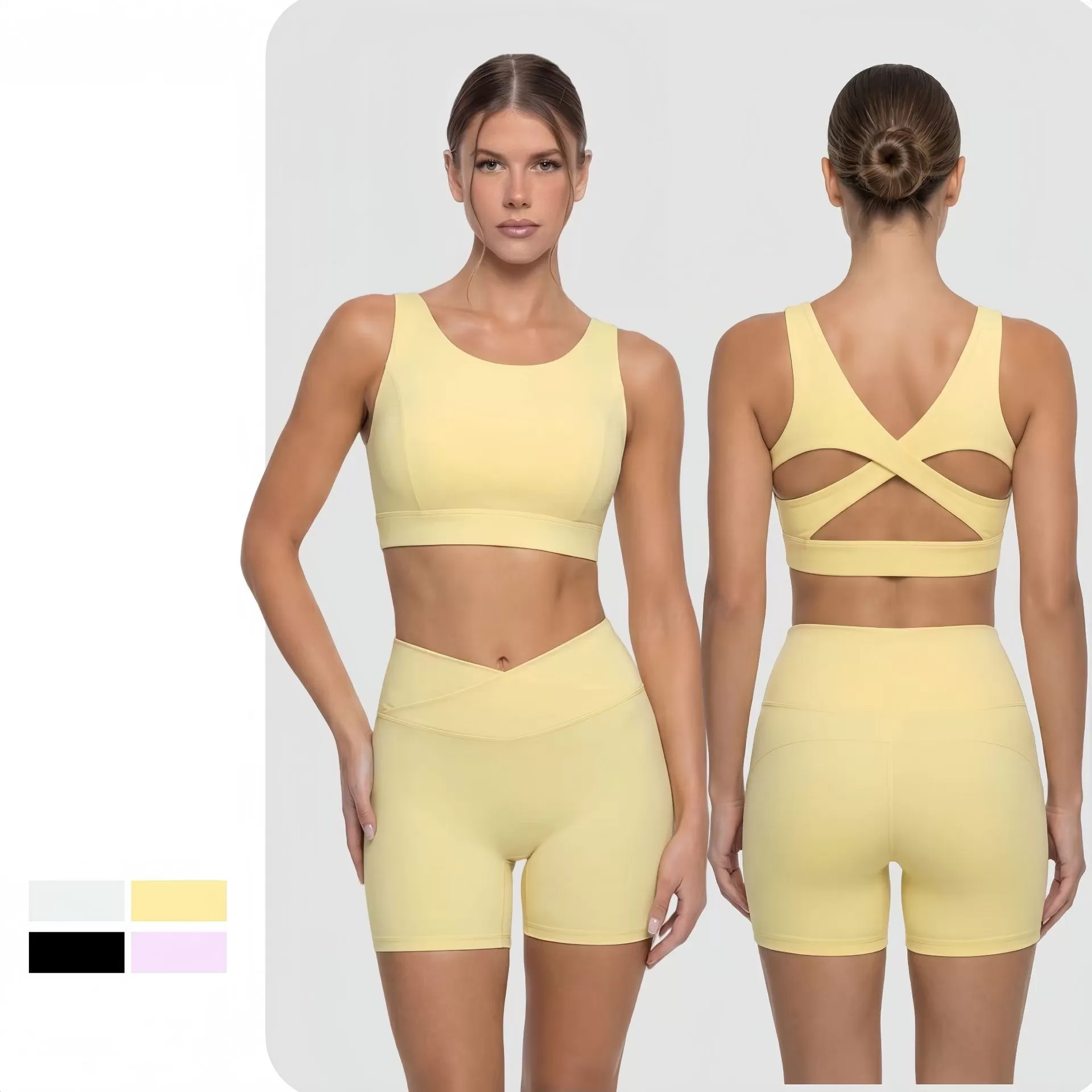 Conjuntos de yoga para mujer, conjunto de 2 piezas de yoga corto, pantalones cortos y camisetas de entrenamiento para mujer FGB25102