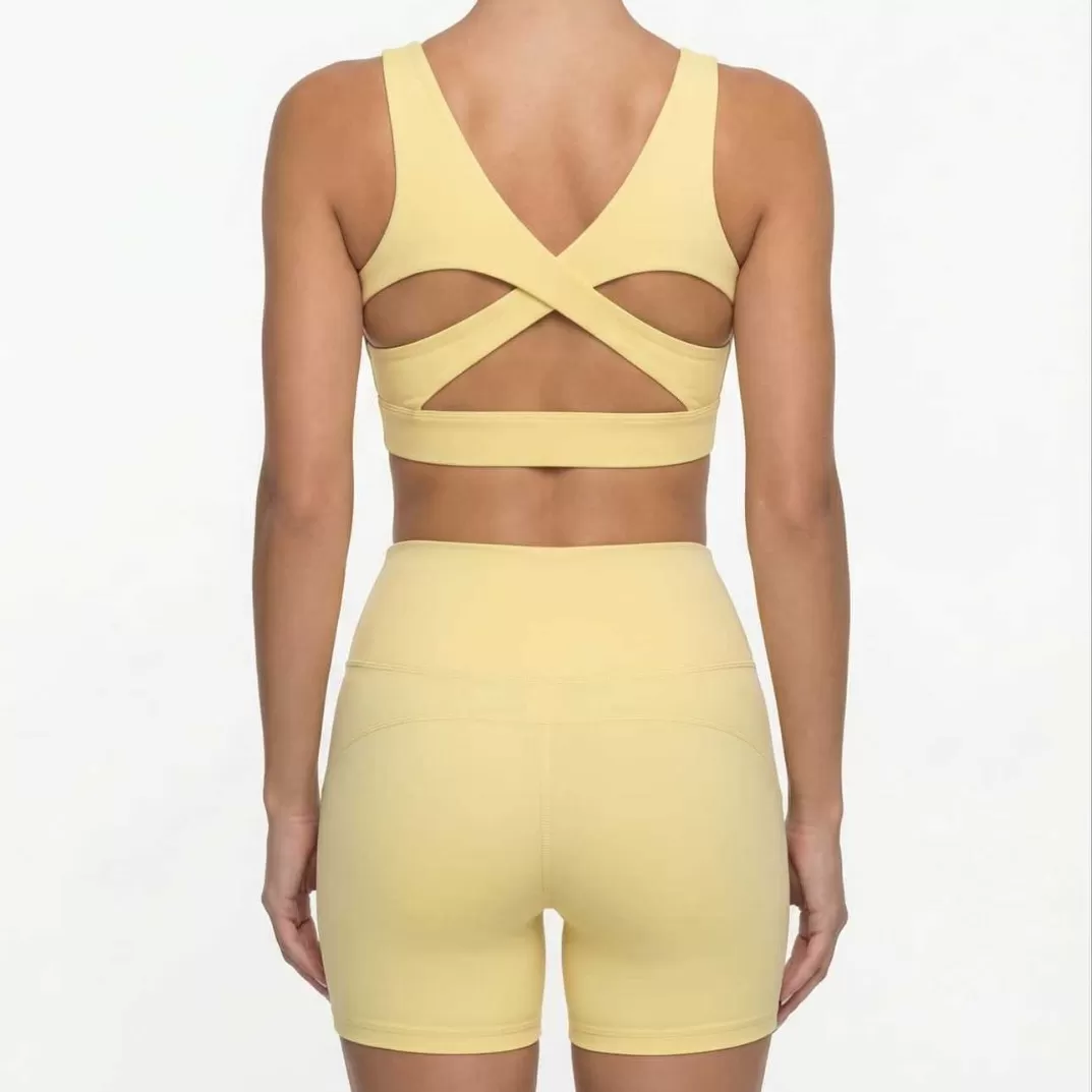 Conjuntos de yoga para mujer, conjunto de 2 piezas de yoga corto, pantalones cortos y camisetas de entrenamiento para mujer FGB25102