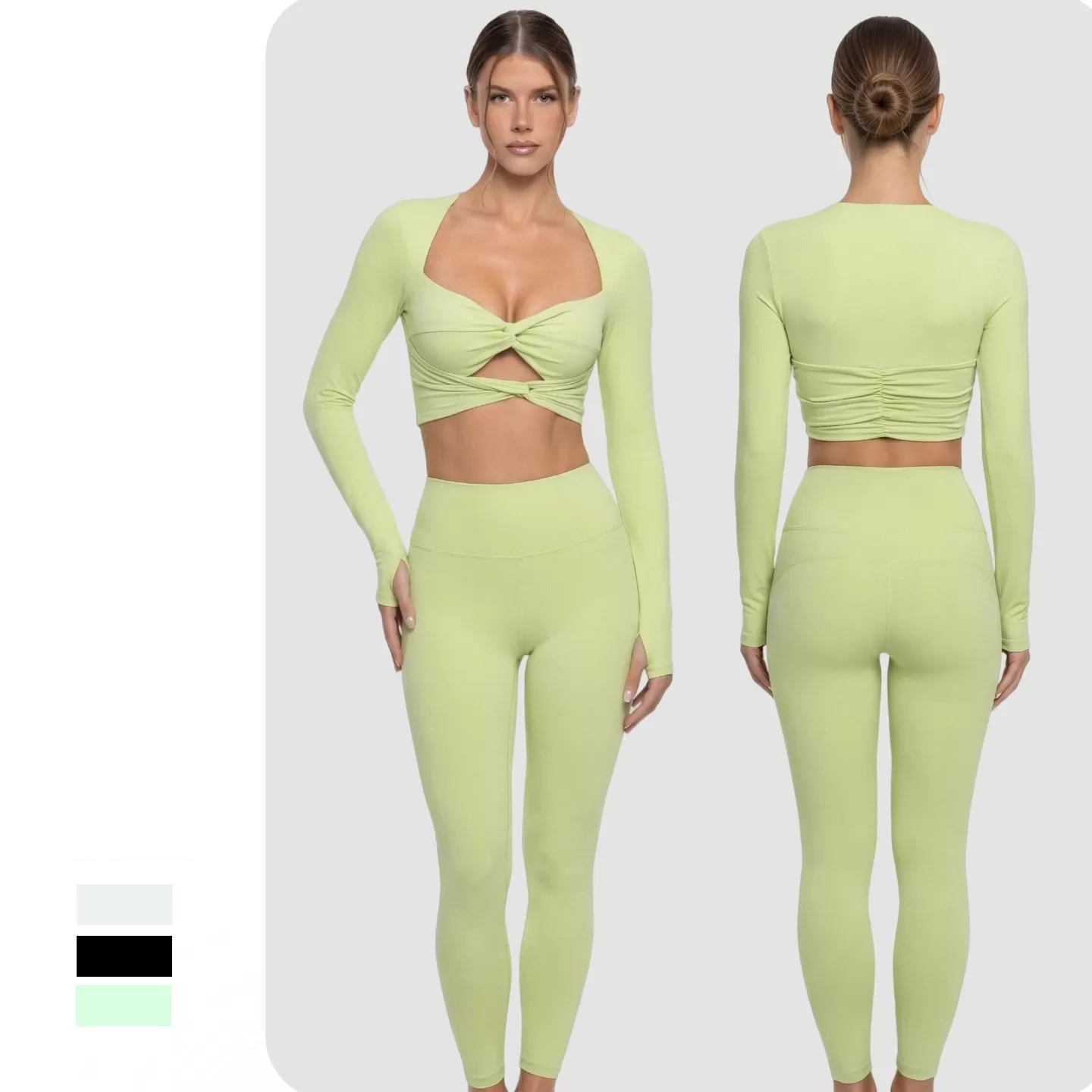 Conjunto deportivo de 2 piezas para mujer, con camiseta de manga larga y leggings para yoga, fitness y entrenamiento, FGB25113