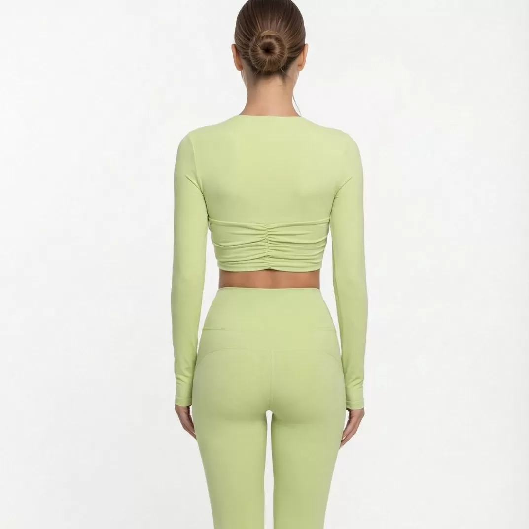 Conjunto deportivo de 2 piezas para mujer, con camiseta de manga larga y leggings para yoga, fitness y entrenamiento, FGB25113