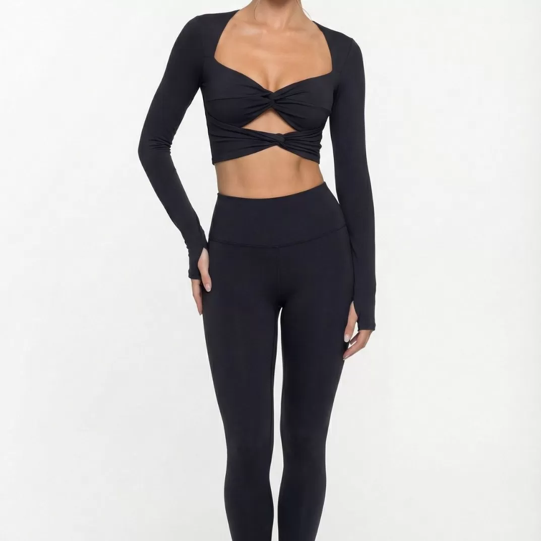 Conjunto deportivo de 2 piezas para mujer, con camiseta de manga larga y leggings para yoga, fitness y entrenamiento, FGB25113