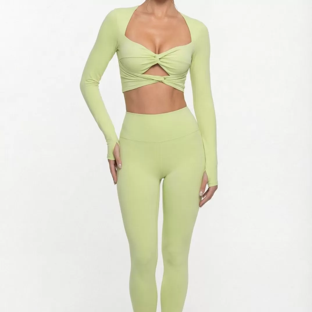 Conjunto deportivo de 2 piezas para mujer, con camiseta de manga larga y leggings para yoga, fitness y entrenamiento, FGB25113