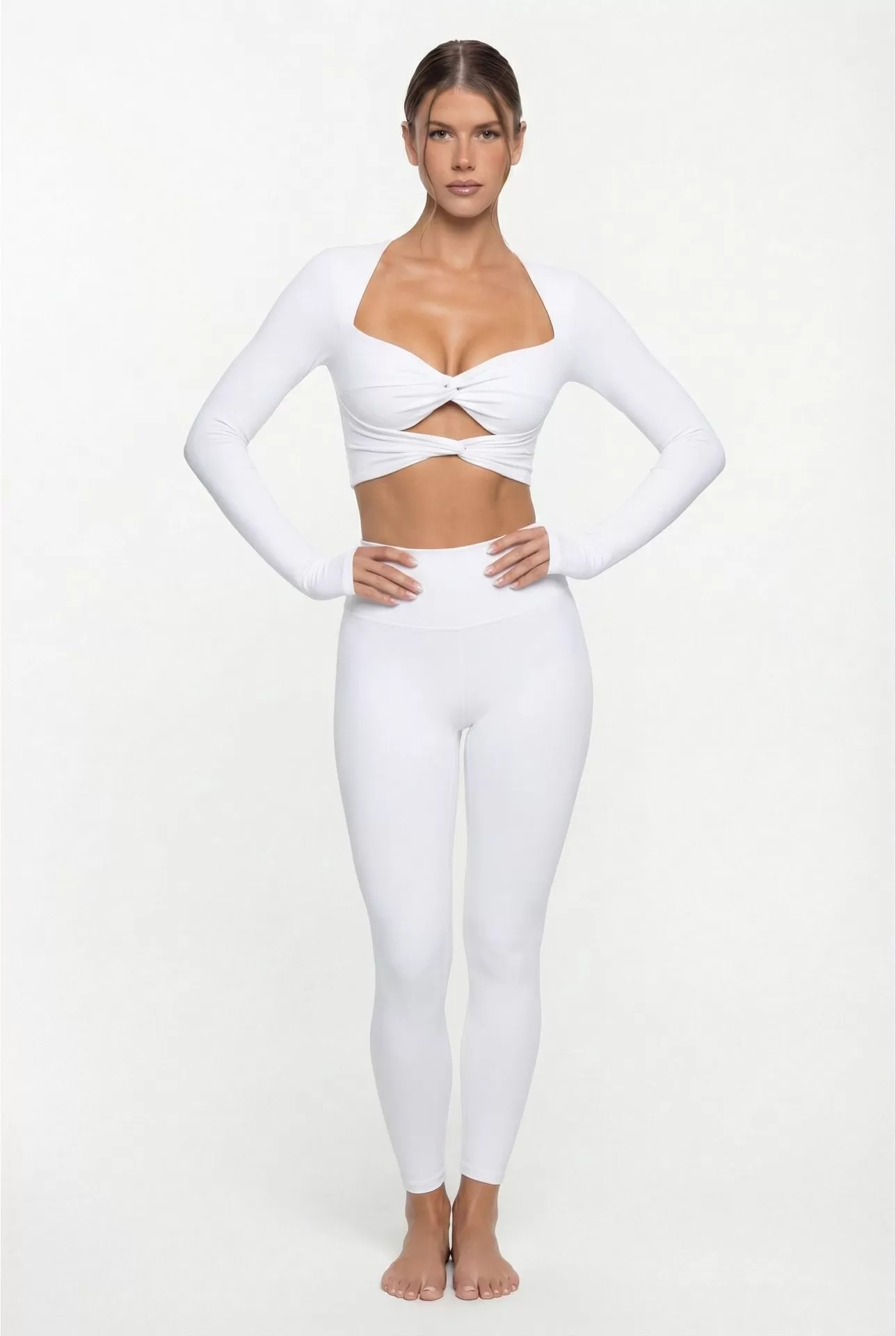 Conjunto deportivo de 2 piezas para mujer, con camiseta de manga larga y leggings para yoga, fitness y entrenamiento, FGB25113