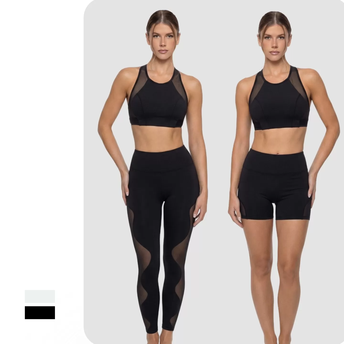 Conjuntos de sujetador deportivo de malla con leggings ajustados para levantar la cadera, pantalones deportivos de fitness y yoga para mujer FGB25126