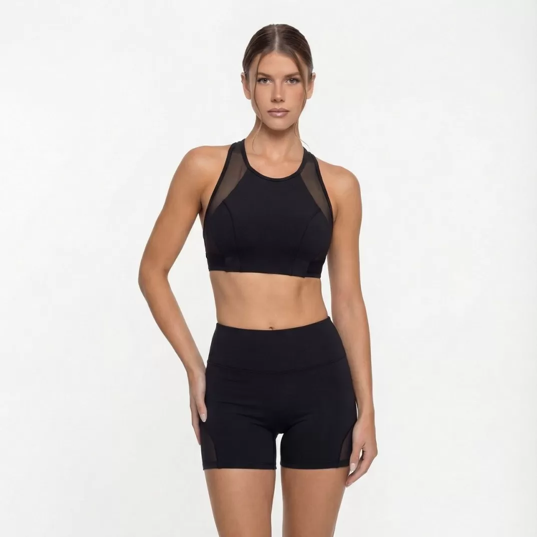 Conjuntos de sujetador deportivo de malla con leggings ajustados para levantar la cadera, pantalones deportivos de fitness y yoga para mujer FGB25126