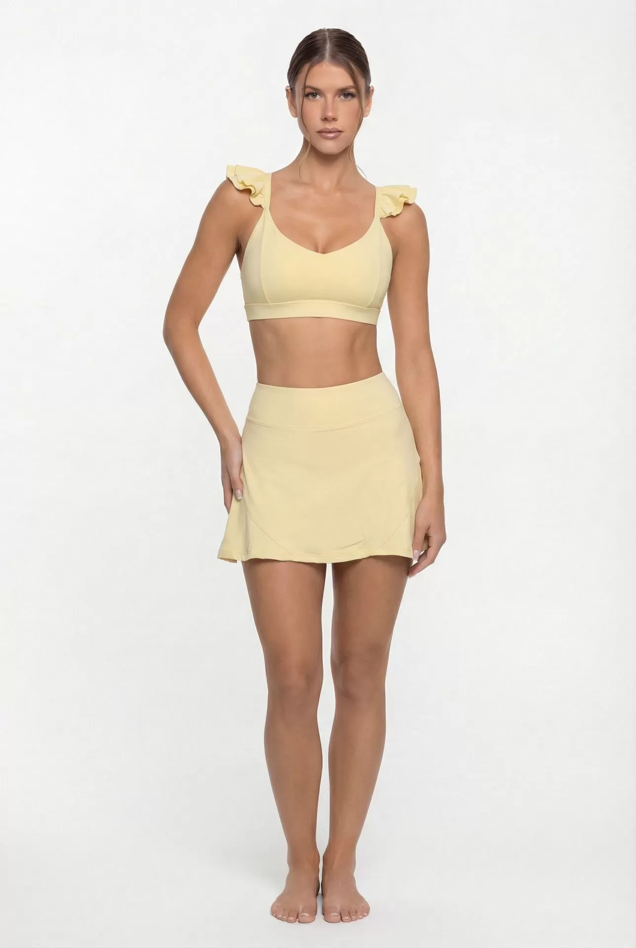 Conjunto deportivo de dos piezas para mujer, con cintura alta, elástico en cuatro direcciones, para yoga, gimnasio, transpirable, FGBFNK-6604