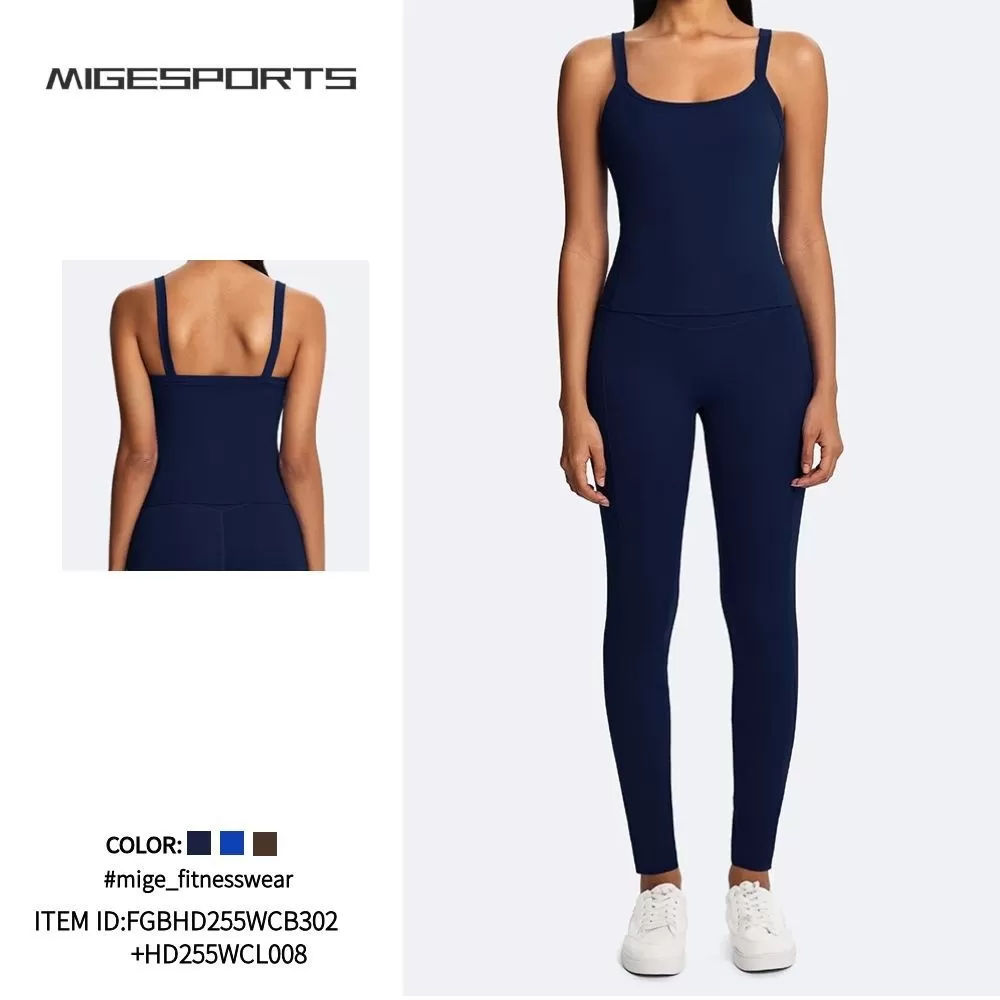 Conjunto de 2 piezas de mallas deportivas y leggings de tejido reciclado para mujer FGBHD255WCB302+HD255WCL008