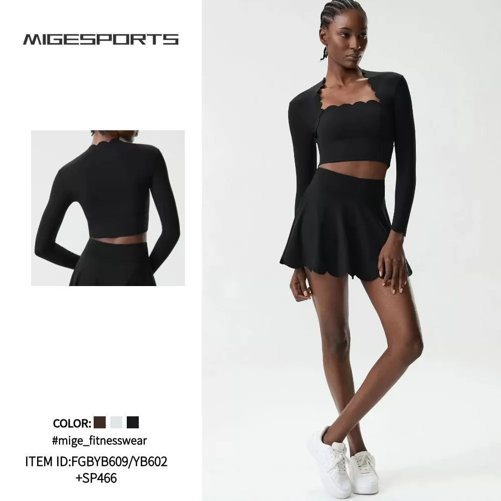 Conjuntos de yoga para entrenamiento, gimnasio, fitness, sujetador deportivo, faldas, FGBYB609/YB602+SP466