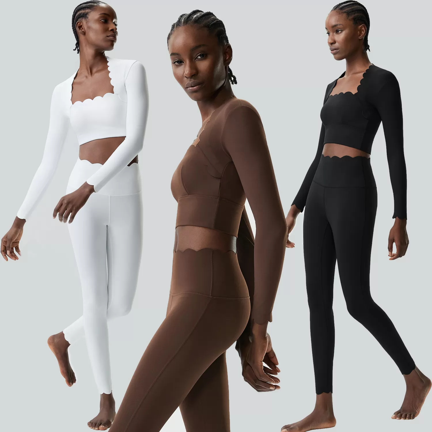 Conjunto de yoga de 3 piezas de manga larga, elástico en 4 direcciones, para gimnasio y fitness, para mujer, FGBYB609/YB602+LP447