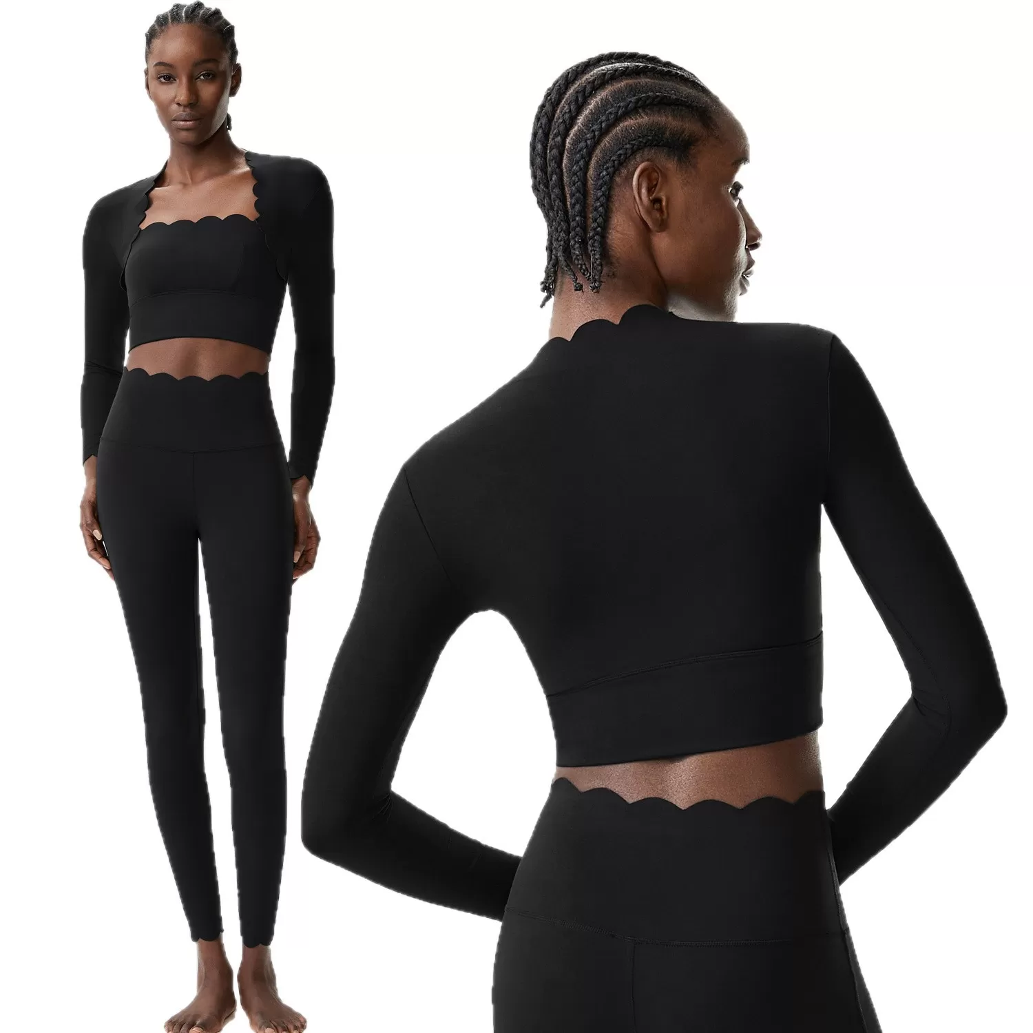 Conjunto de yoga de 3 piezas de manga larga, elástico en 4 direcciones, para gimnasio y fitness, para mujer, FGBYB609/YB602+LP447