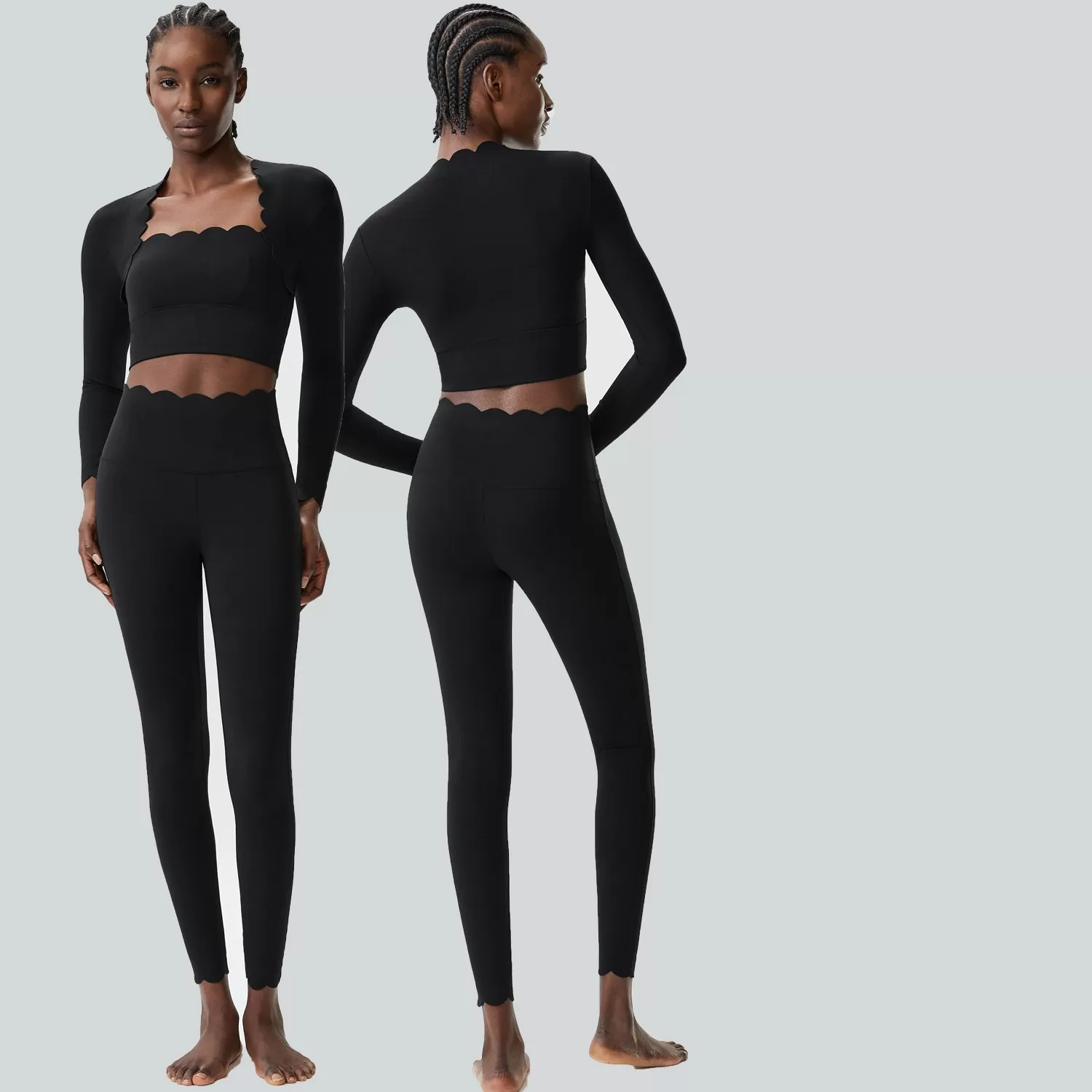 Conjunto de yoga de 3 piezas de manga larga, elástico en 4 direcciones, para gimnasio y fitness, para mujer, FGBYB609/YB602+LP447