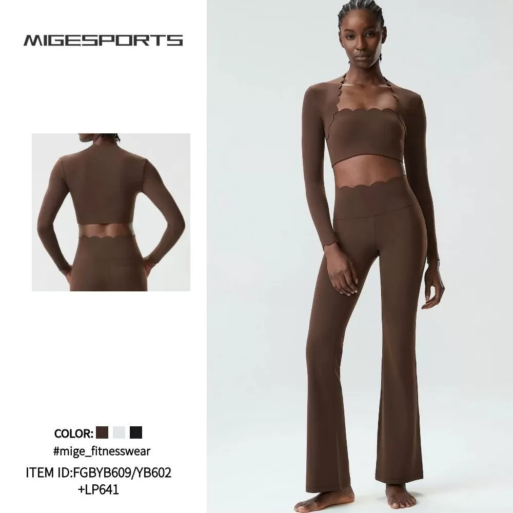 Chándal de manga larga para mujer, ropa deportiva para gimnasio, top de entrenamiento, pantalones de yoga de cintura alta, conjunto para mujer FGBYB609/YB602+LP641