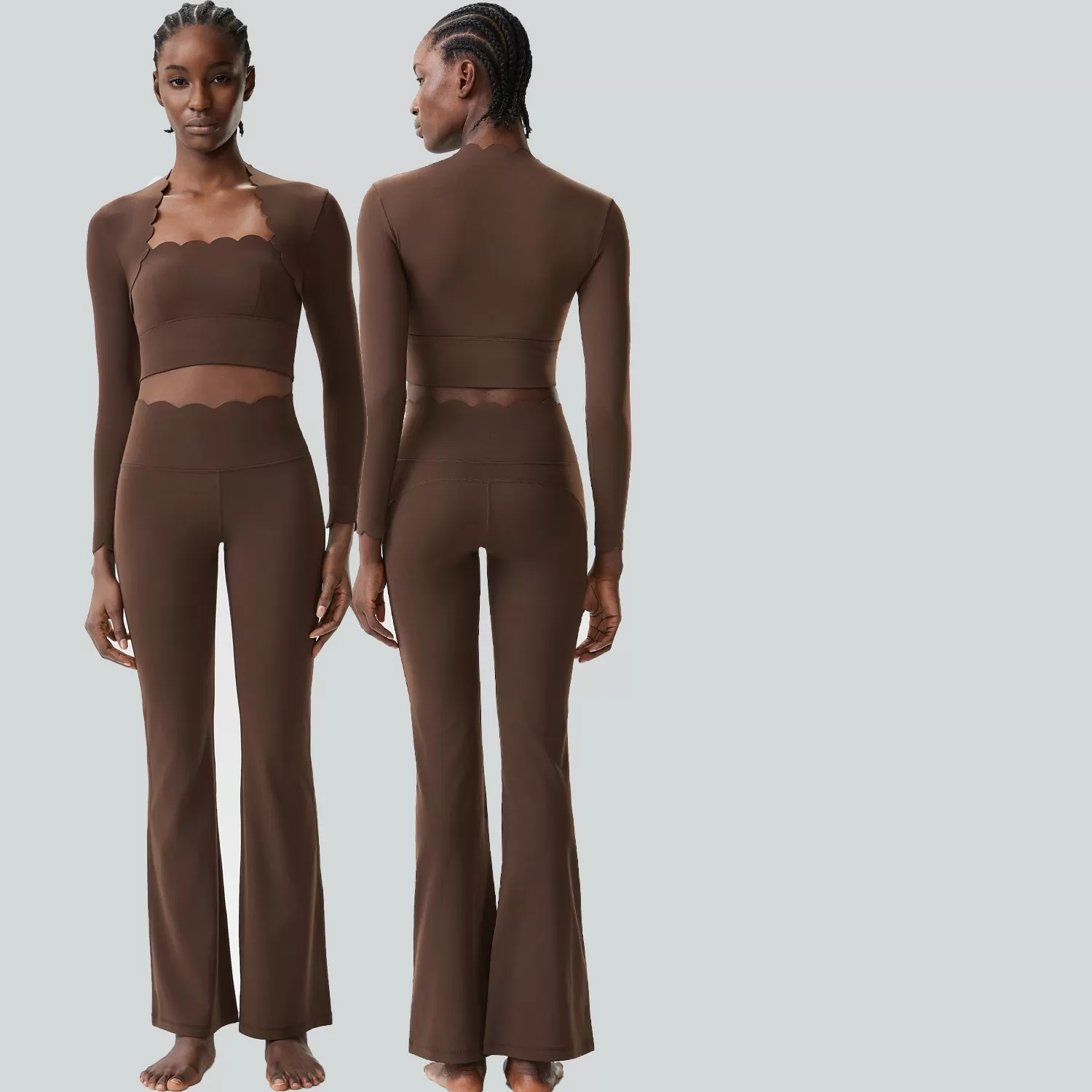 Chándal de manga larga para mujer, ropa deportiva para gimnasio, top de entrenamiento, pantalones de yoga de cintura alta, conjunto para mujer FGBYB609/YB602+LP641