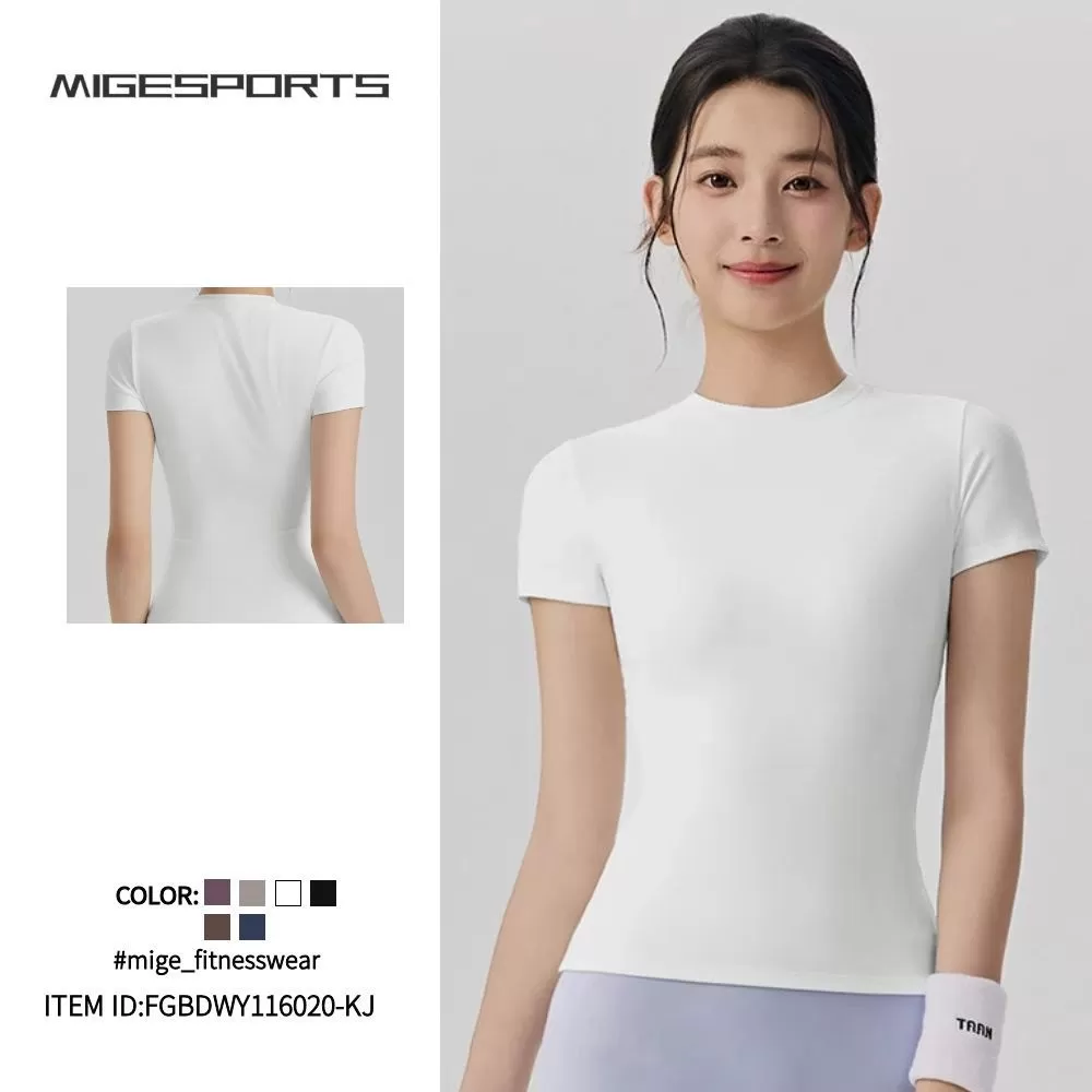 Camiseta deportiva de manga corta para mujer, informal, ajustada, transpirable, para yoga, correr, fitness, yoga, FGBDWY116020-KJ