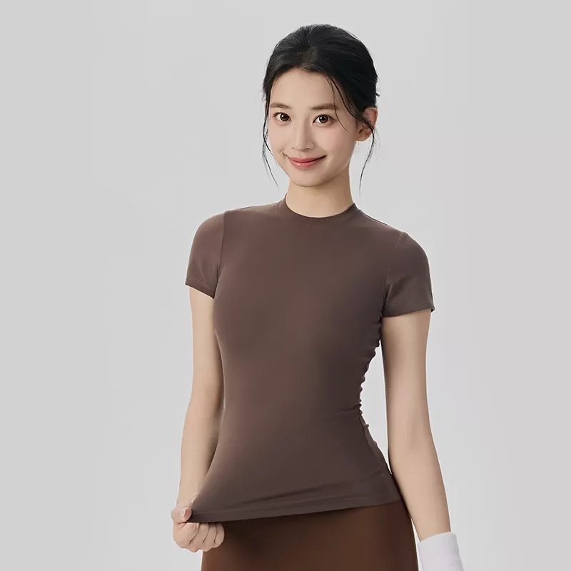 Camiseta deportiva de manga corta para mujer, informal, ajustada, transpirable, para yoga, correr, fitness, yoga, FGBDWY116020-KJ