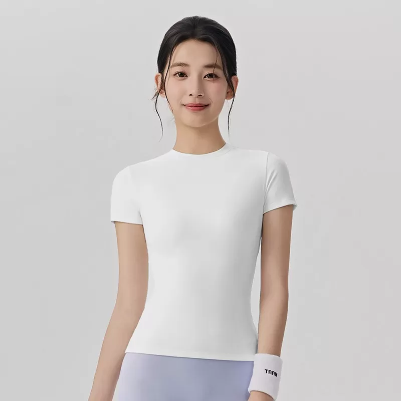 Camiseta deportiva de manga corta para mujer, informal, ajustada, transpirable, para yoga, correr, fitness, yoga, FGBDWY116020-KJ