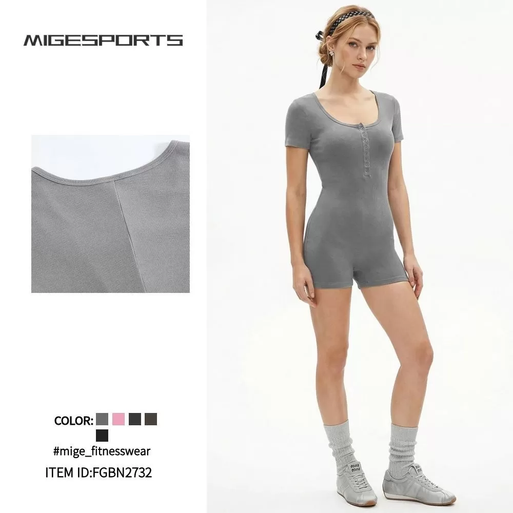 Mono deportivo de baile y fitness de alta elasticidad para mujer, nuevo mono corto ajustado de color liso FGBN2732