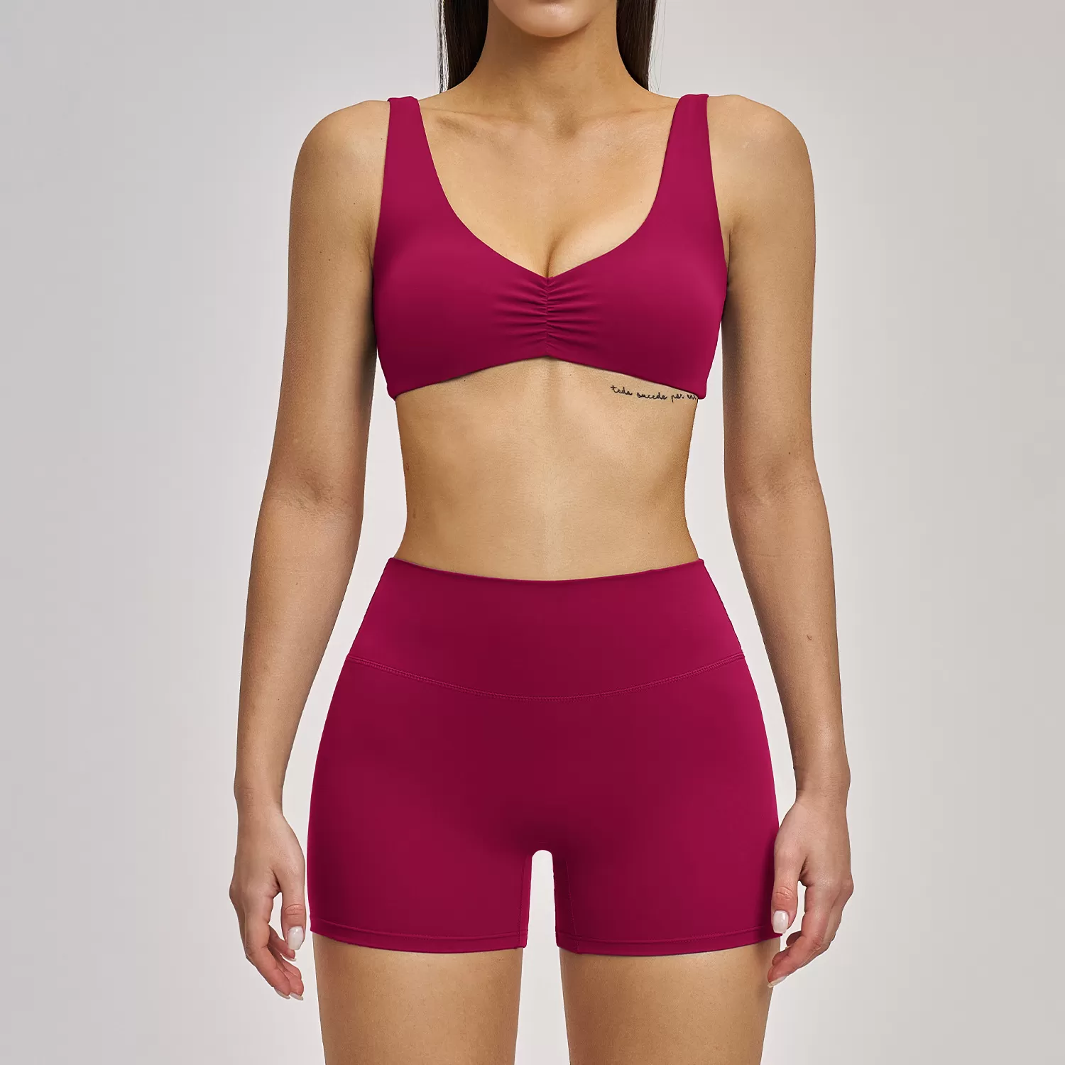 Conjunto de ropa deportiva para gimnasio, sujetador deportivo y pantalones cortos ajustados para yoga, top deportivo informal, conjunto de yoga FGBTZ4520