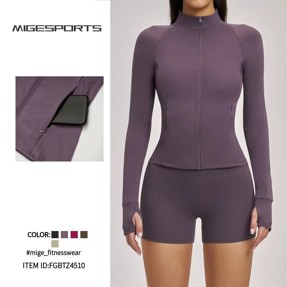 Pantalones cortos deportivos de cintura alta, chaqueta de gimnasio y fitness, conjunto de 2 piezas para entrenamiento, ropa deportiva para mujer, entrenamiento, correr y yoga FGBTZ4510