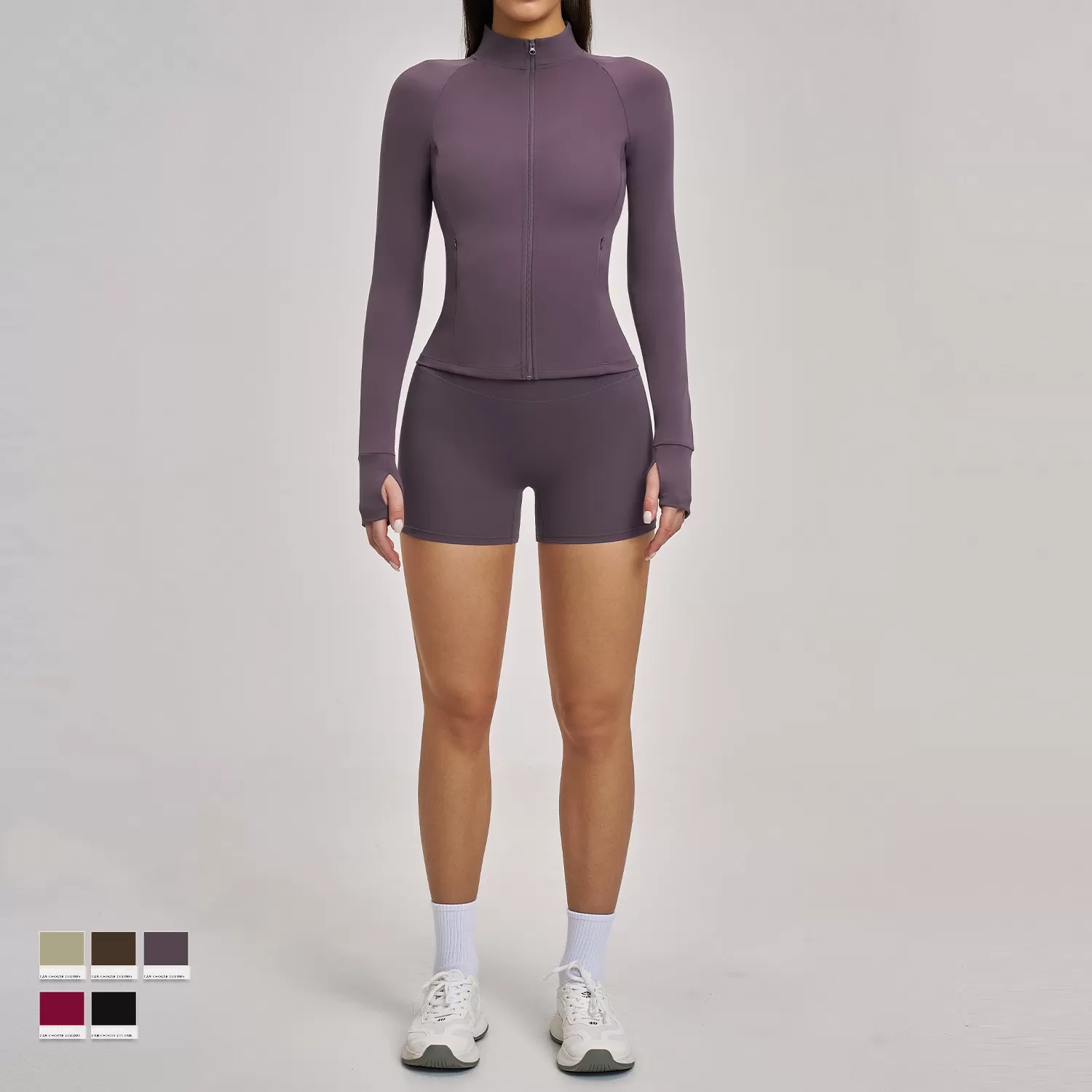 Pantalones cortos deportivos de cintura alta, chaqueta de gimnasio y fitness, conjunto de 2 piezas para entrenamiento, ropa deportiva para mujer, entrenamiento, correr y yoga FGBTZ4510