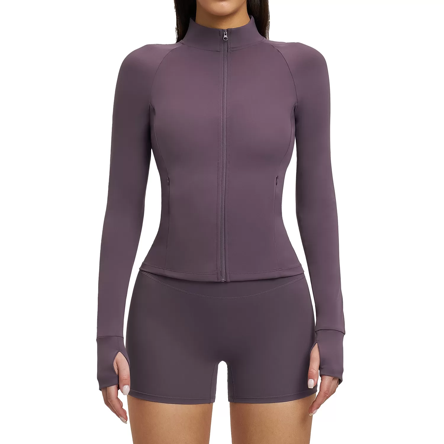 Pantalones cortos deportivos de cintura alta, chaqueta de gimnasio y fitness, conjunto de 2 piezas para entrenamiento, ropa deportiva para mujer, entrenamiento, correr y yoga FGBTZ4510