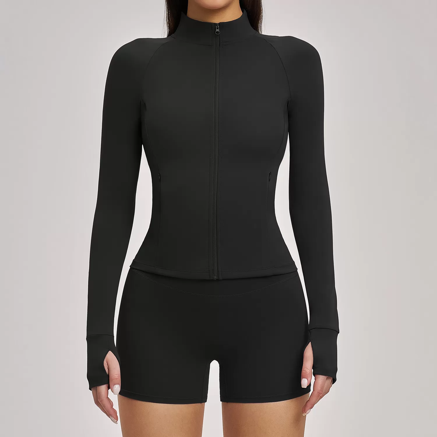 Pantalones cortos deportivos de cintura alta, chaqueta de gimnasio y fitness, conjunto de 2 piezas para entrenamiento, ropa deportiva para mujer, entrenamiento, correr y yoga FGBTZ4510