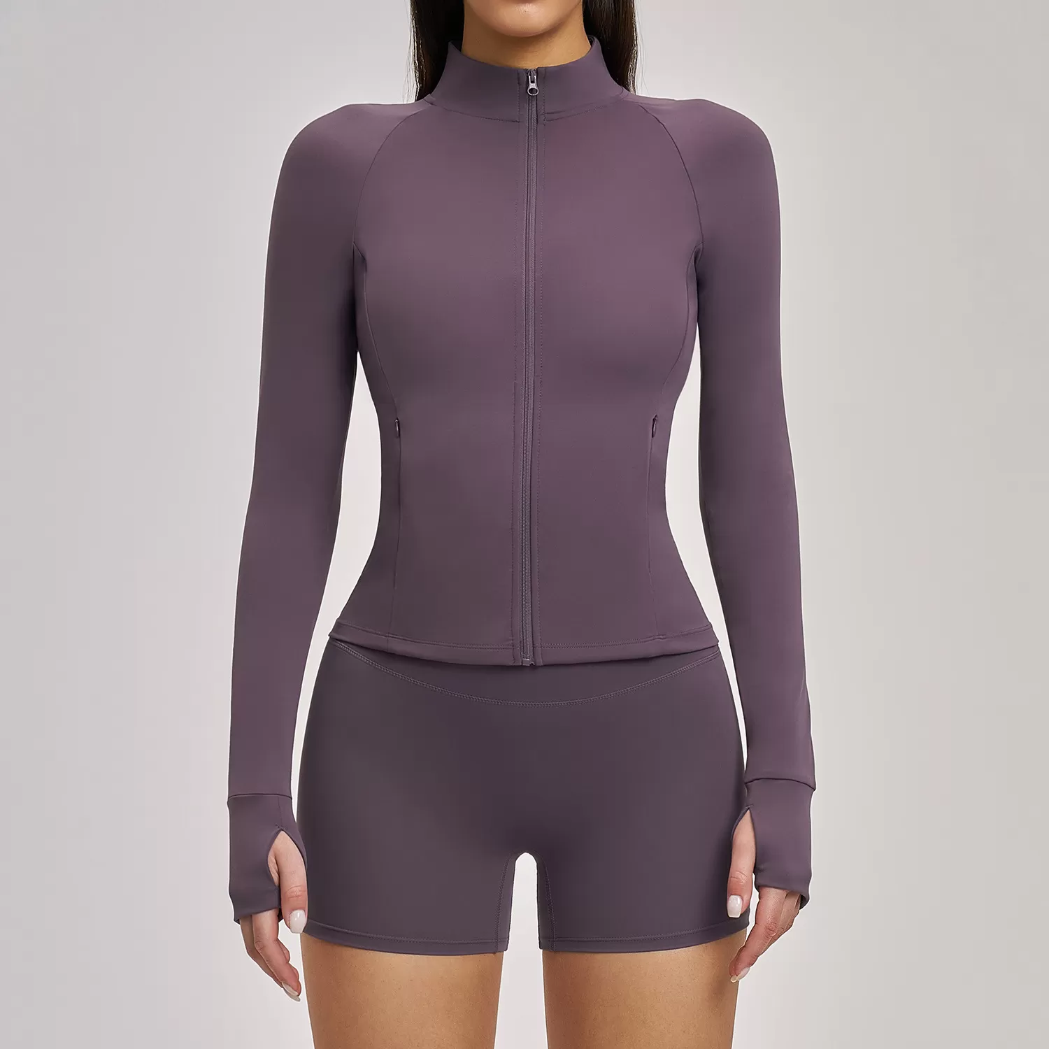 Pantalones cortos deportivos de cintura alta, chaqueta de gimnasio y fitness, conjunto de 2 piezas para entrenamiento, ropa deportiva para mujer, entrenamiento, correr y yoga FGBTZ4510