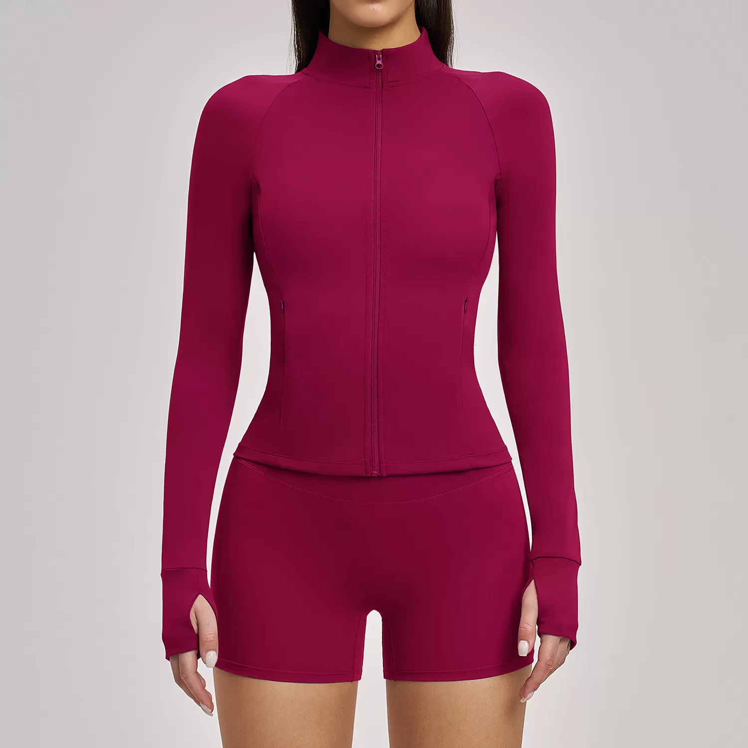 Pantalones cortos deportivos de cintura alta, chaqueta de gimnasio y fitness, conjunto de 2 piezas para entrenamiento, ropa deportiva para mujer, entrenamiento, correr y yoga FGBTZ4510