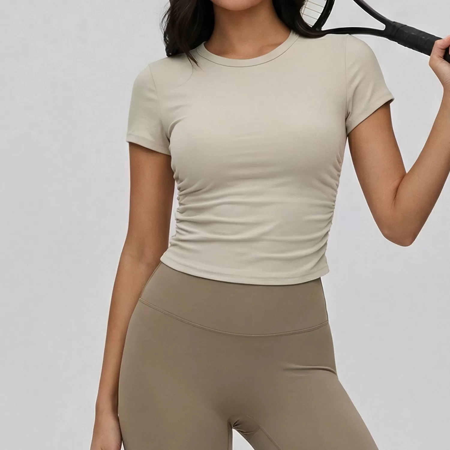 Camiseta deportiva ajustada de manga corta transpirable personalizada para yoga, ropa deportiva para entrenamiento, gimnasio, correr y yoga para mujer FGBDWY116135