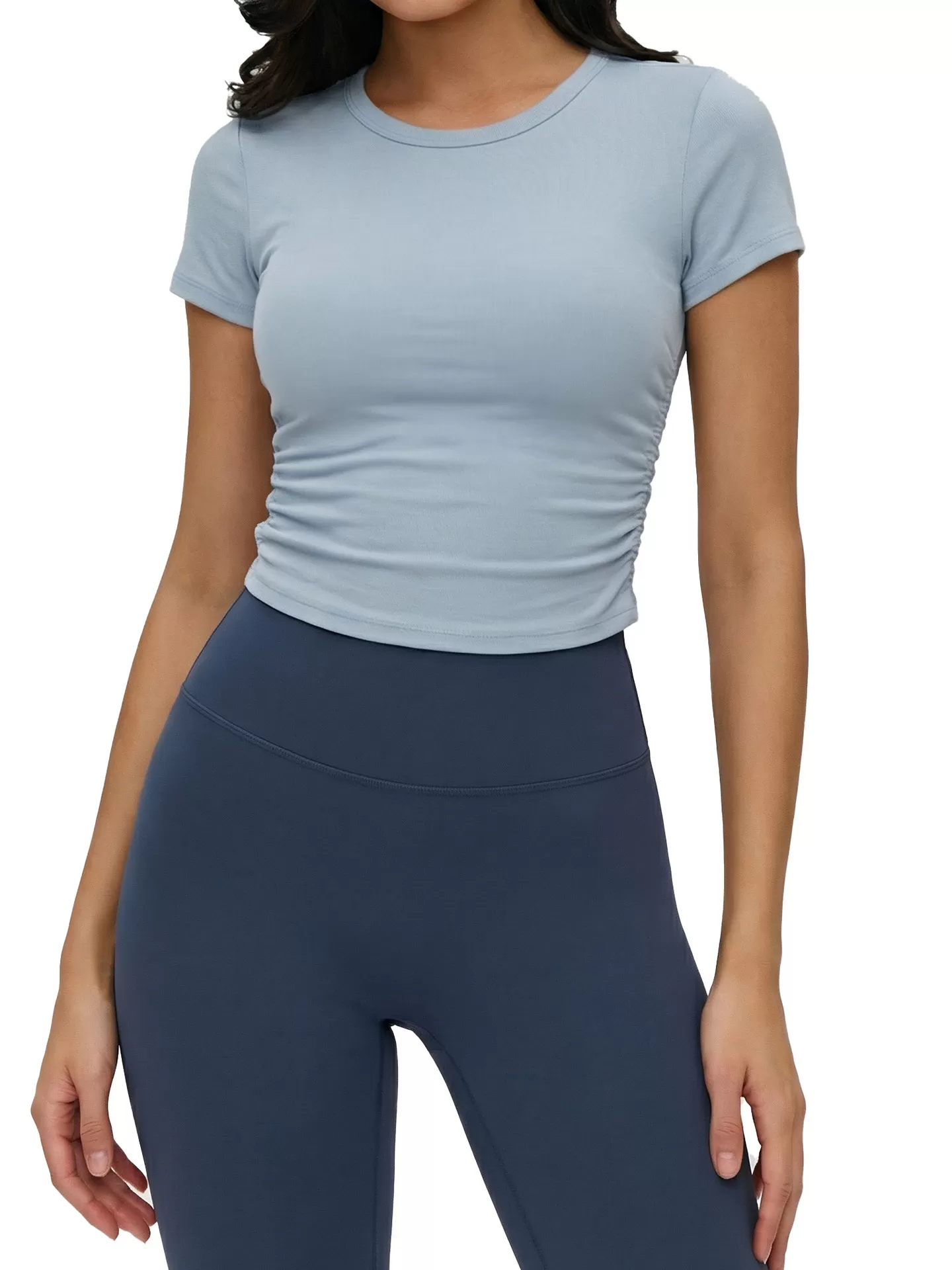 Camiseta deportiva ajustada de manga corta transpirable personalizada para yoga, ropa deportiva para entrenamiento, gimnasio, correr y yoga para mujer FGBDWY116135