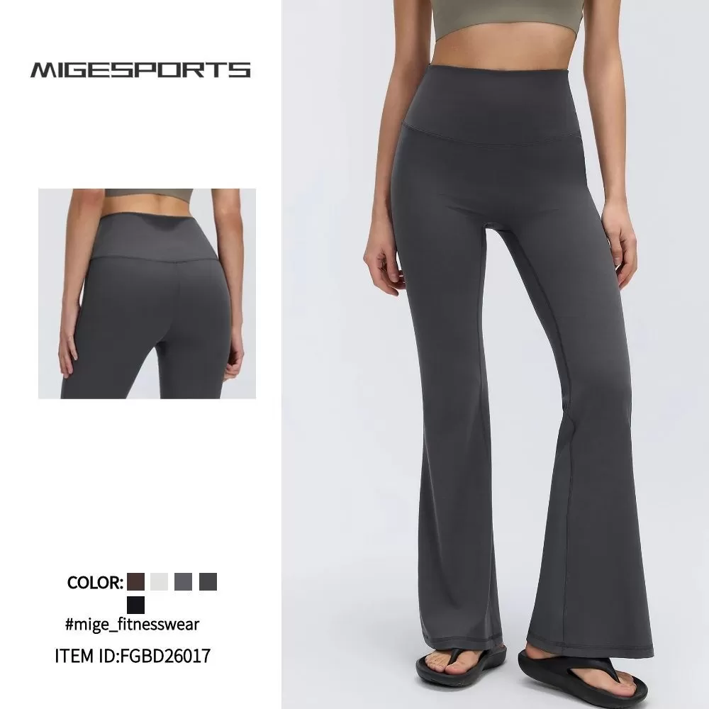 Nuevos pantalones de yoga acampanados para mujer, pantalones de yoga de cintura alta para fitness, pantalones de yoga ajustados de uso casual FGBD26017