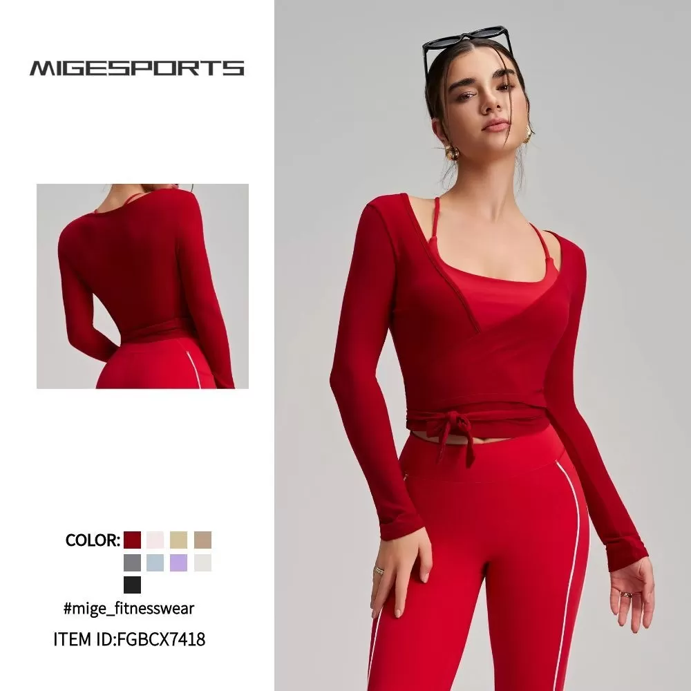 Top cruzado de ballet de manga larga para mujer, ideal para yoga, pilates, baile y entrenamiento (FGBCX7418)