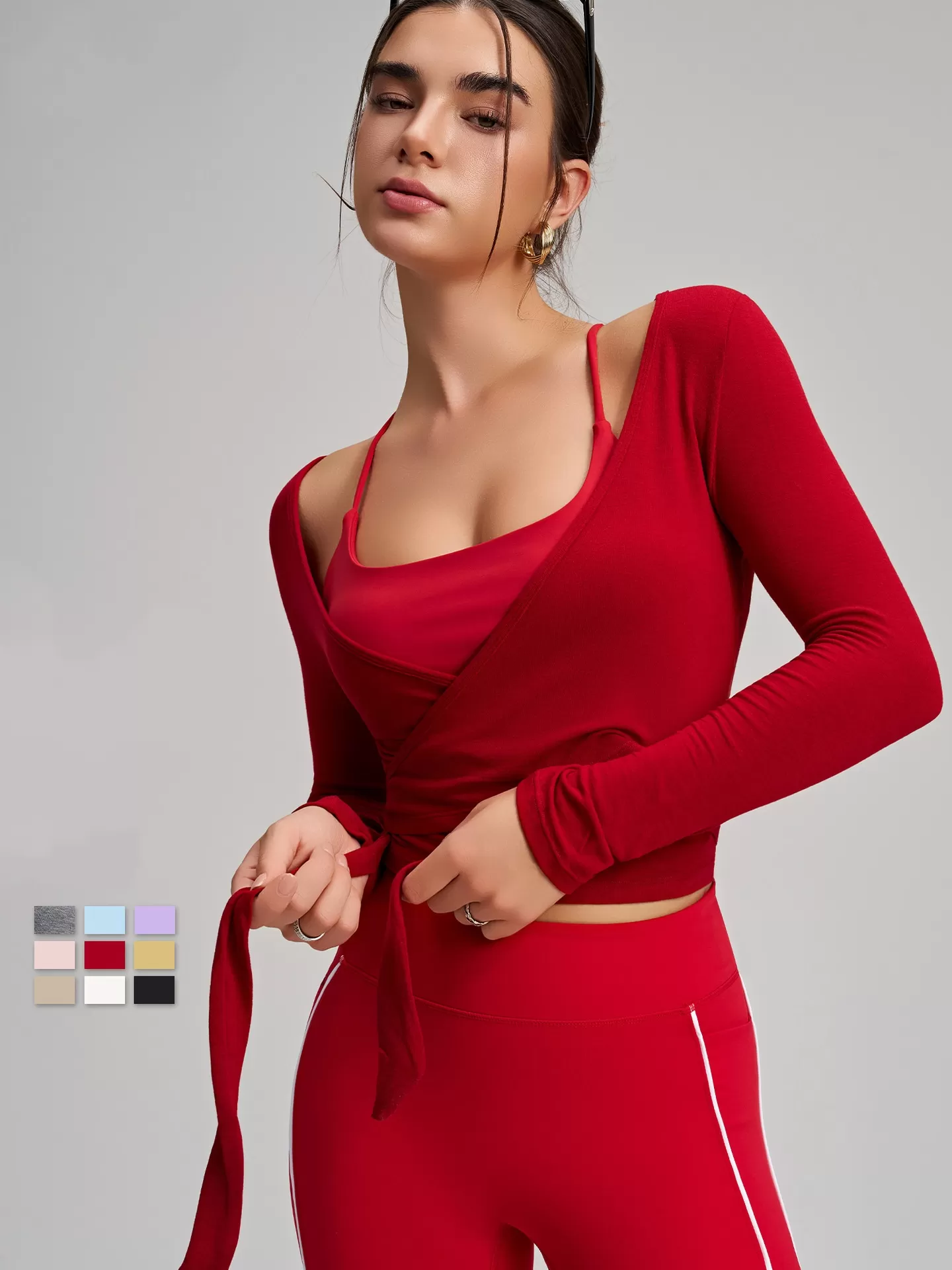 Top cruzado de ballet de manga larga para mujer, ideal para yoga, pilates, baile y entrenamiento (FGBCX7418)