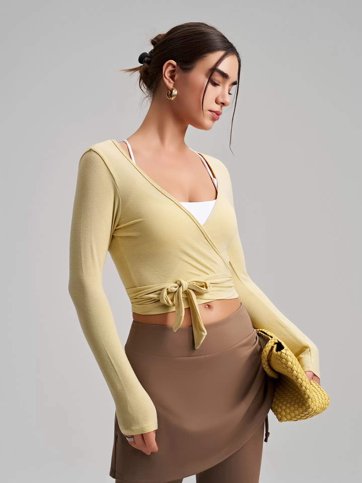 Top cruzado de ballet de manga larga para mujer, ideal para yoga, pilates, baile y entrenamiento (FGBCX7418)