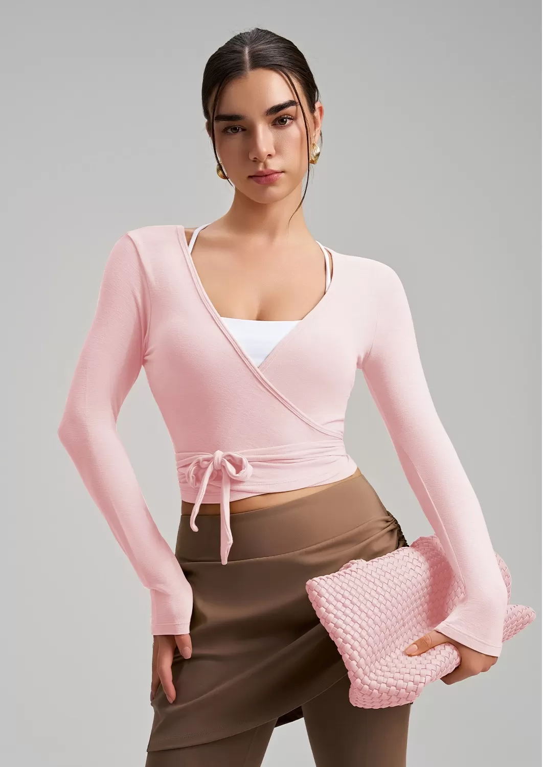 Top cruzado de ballet de manga larga para mujer, ideal para yoga, pilates, baile y entrenamiento (FGBCX7418)