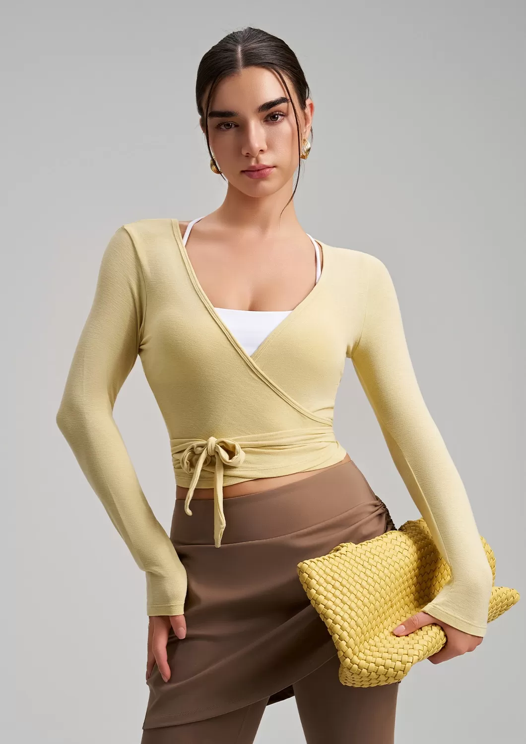 Top cruzado de ballet de manga larga para mujer, ideal para yoga, pilates, baile y entrenamiento (FGBCX7418)