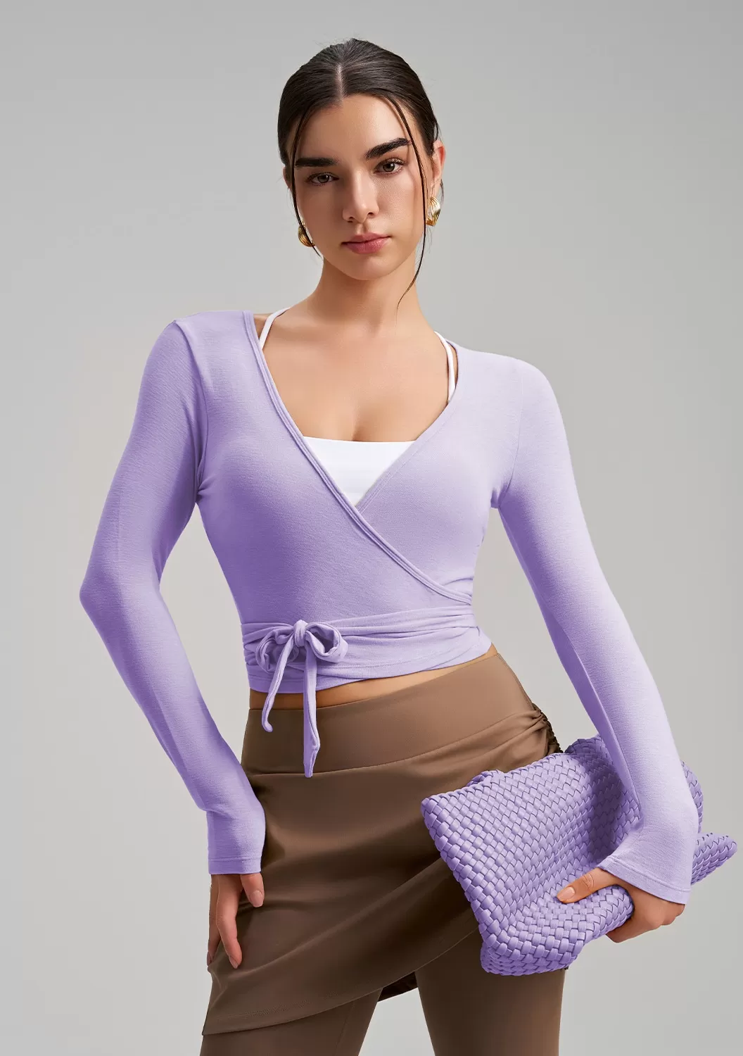 Top cruzado de ballet de manga larga para mujer, ideal para yoga, pilates, baile y entrenamiento (FGBCX7418)