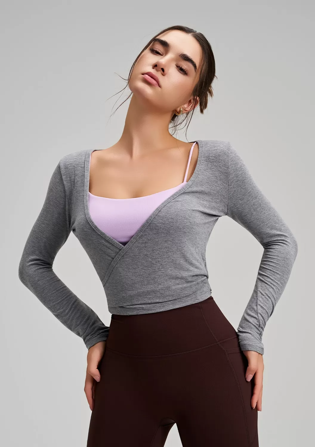 Top cruzado de ballet de manga larga para mujer, ideal para yoga, pilates, baile y entrenamiento (FGBCX7418)