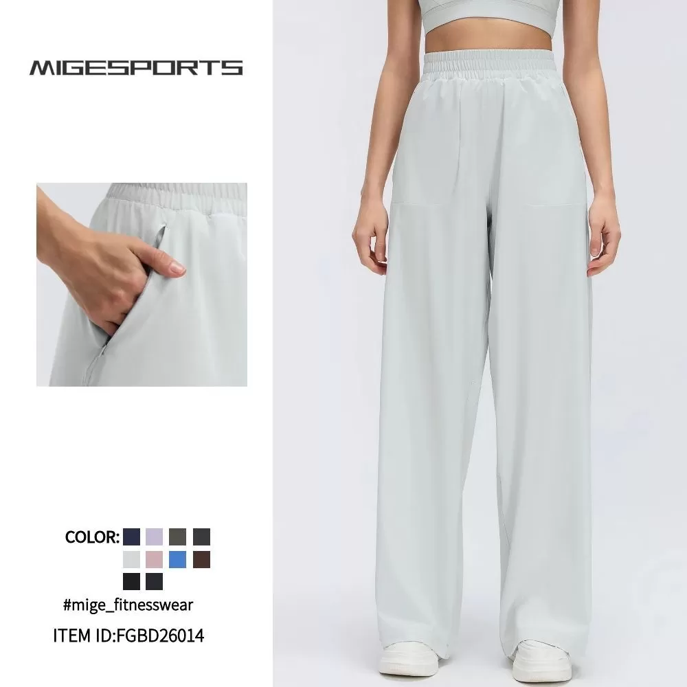 Pantalones de mujer de pierna recta con cordón ajustable oculto y bolsillo, ideales para yoga, deporte y gimnasio (FGBD26014).