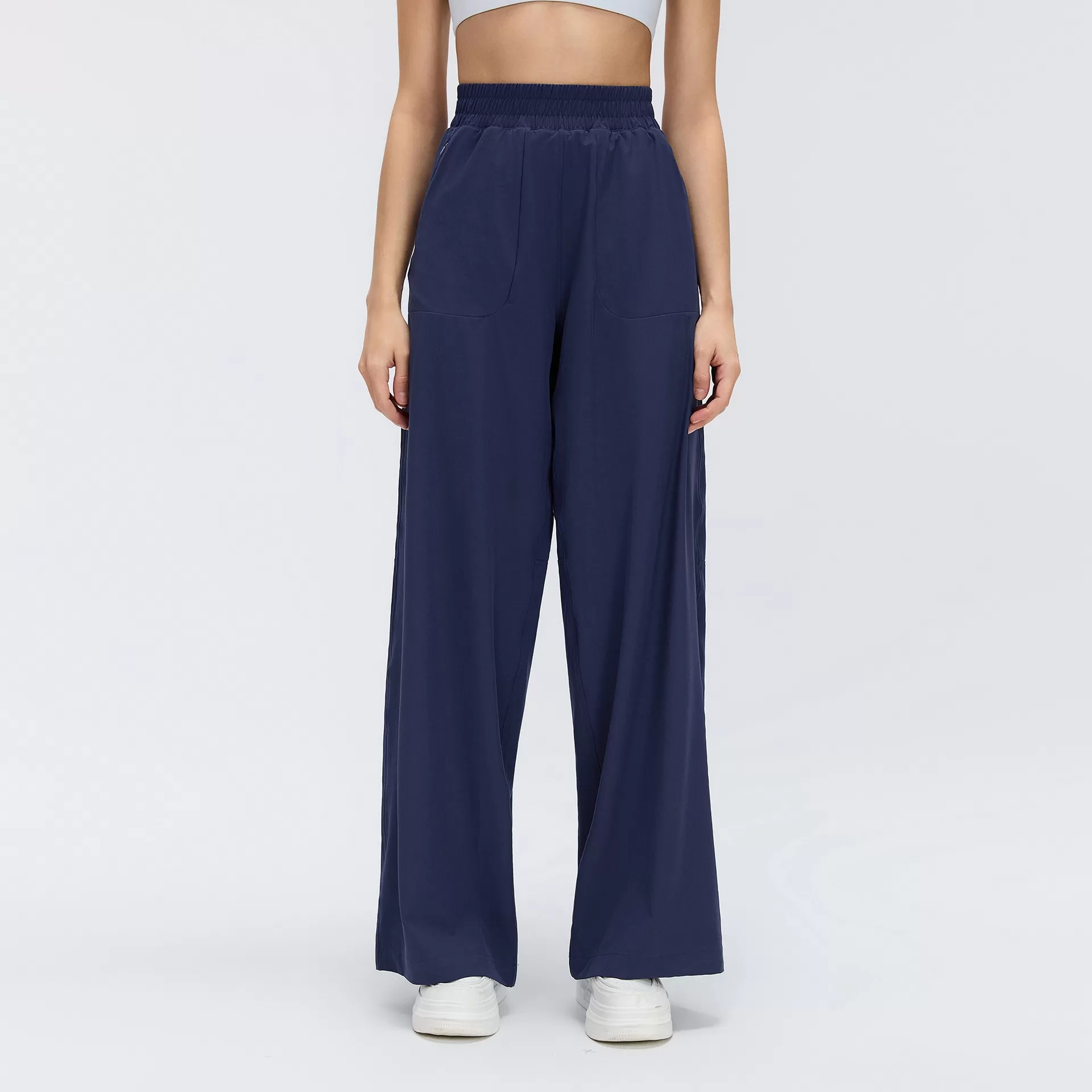 Pantalones de mujer de pierna recta con cordón ajustable oculto y bolsillo, ideales para yoga, deporte y gimnasio (FGBD26014).