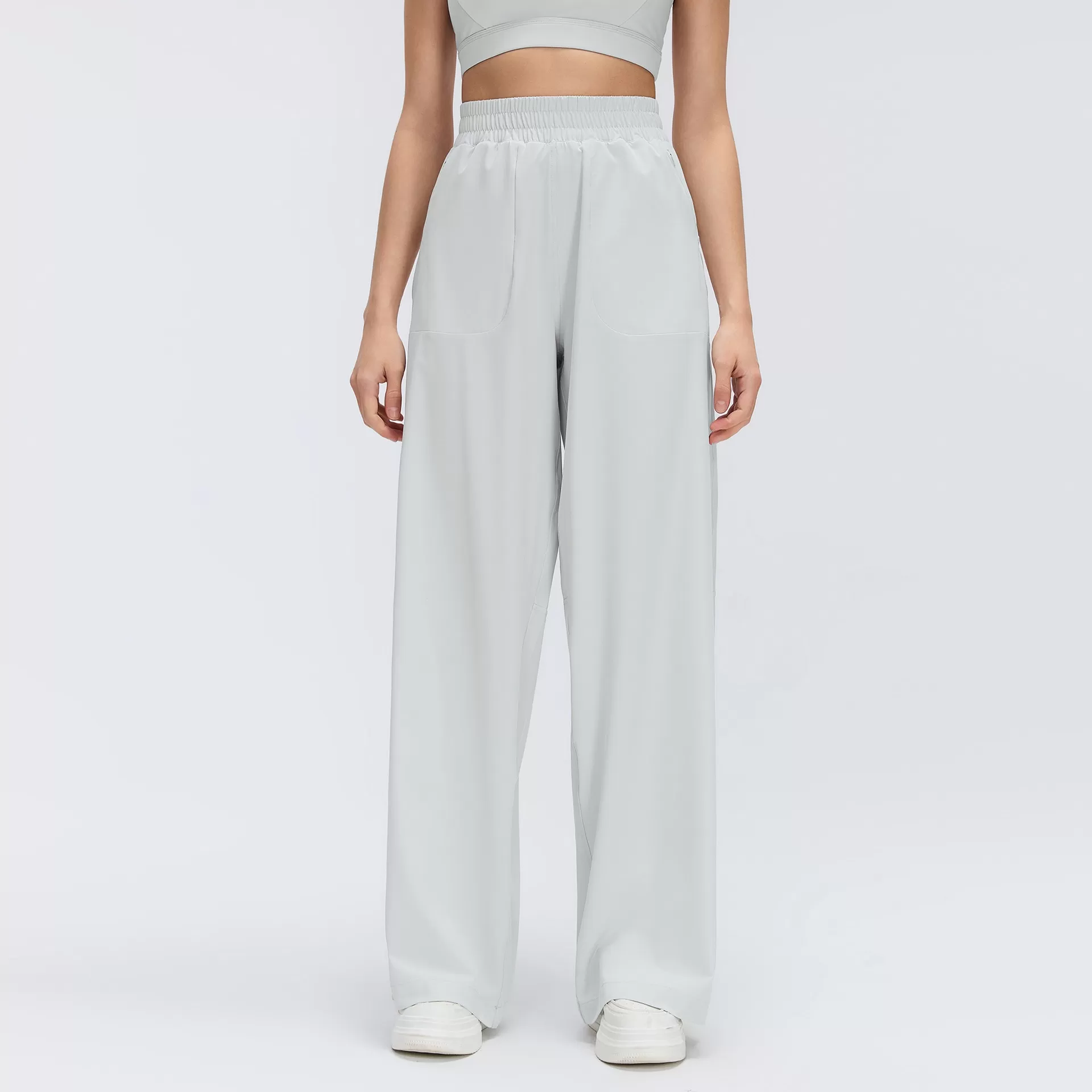 Pantalones de mujer de pierna recta con cordón ajustable oculto y bolsillo, ideales para yoga, deporte y gimnasio (FGBD26014).