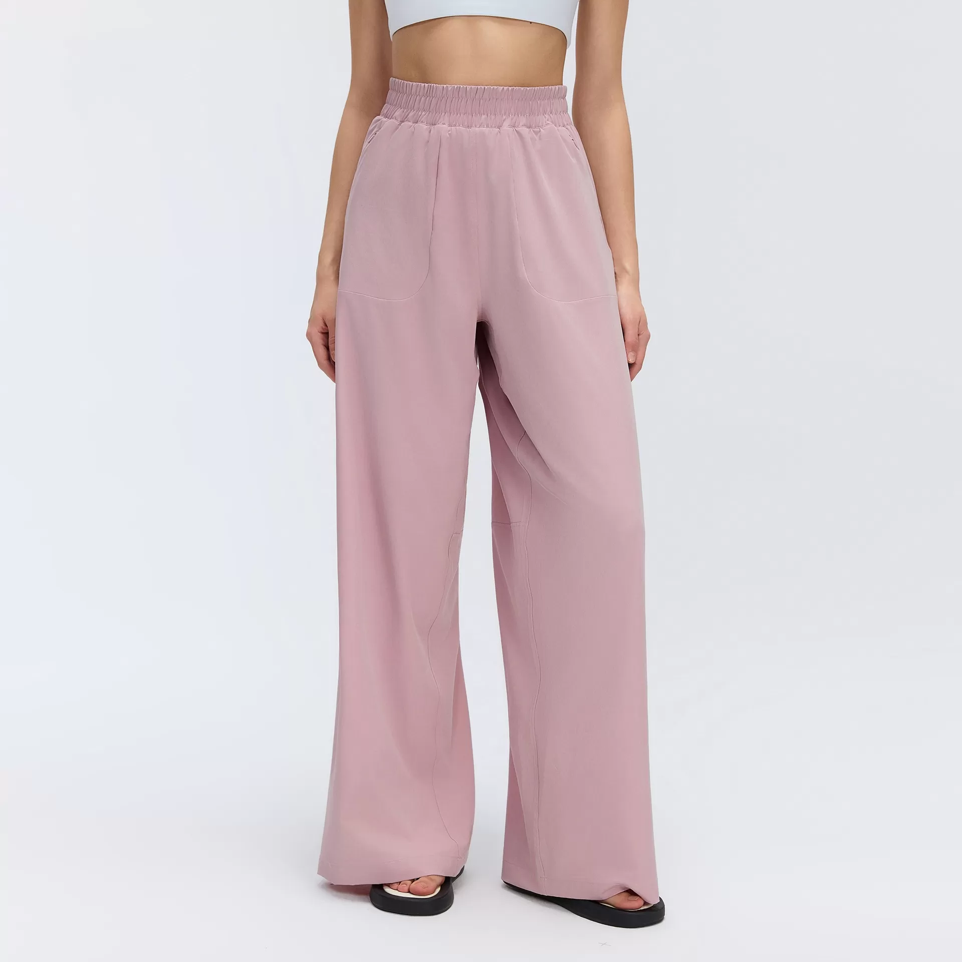 Pantalones de mujer de pierna recta con cordón ajustable oculto y bolsillo, ideales para yoga, deporte y gimnasio (FGBD26014).