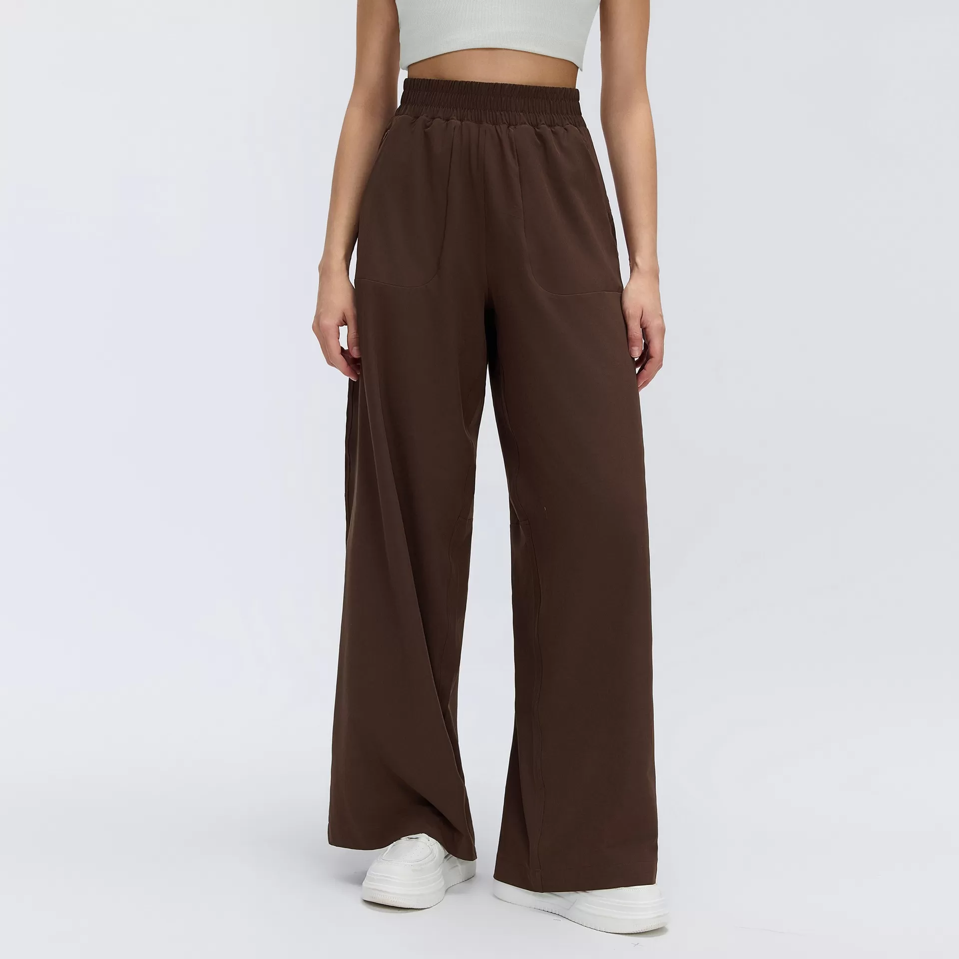 Pantalones de mujer de pierna recta con cordón ajustable oculto y bolsillo, ideales para yoga, deporte y gimnasio (FGBD26014).