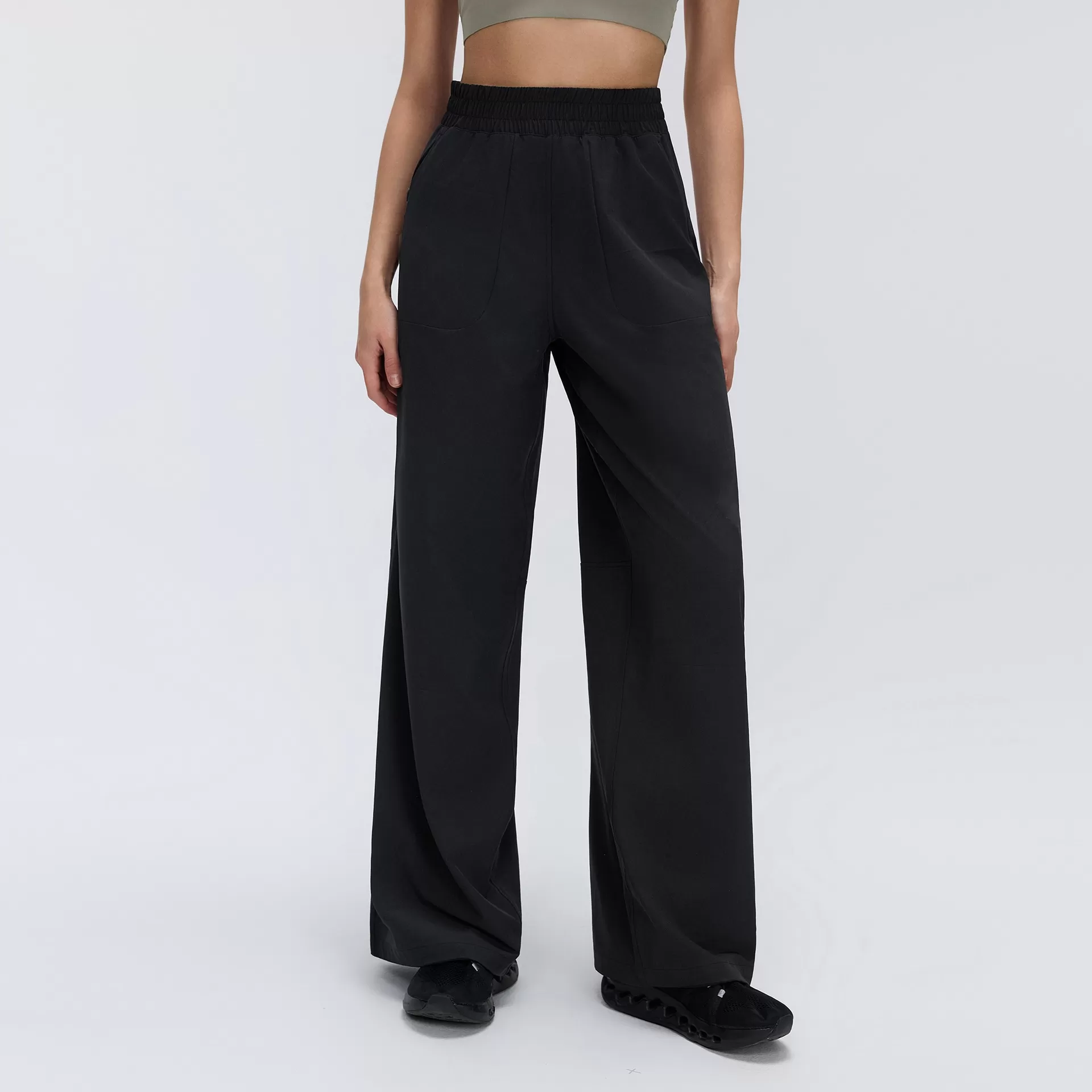 Pantalones de mujer de pierna recta con cordón ajustable oculto y bolsillo, ideales para yoga, deporte y gimnasio (FGBD26014).