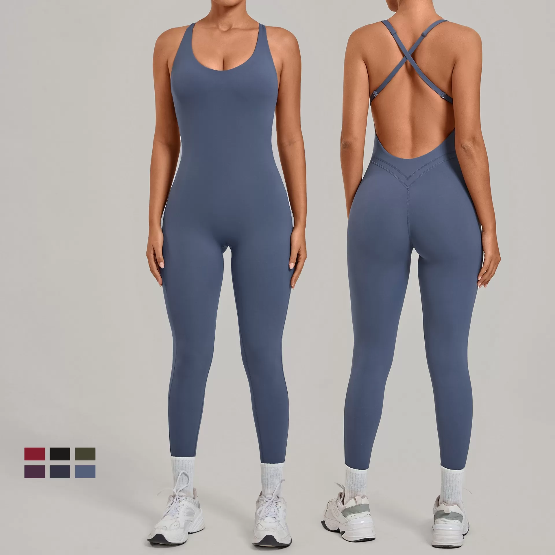 Mono deportivo de una pieza de secado rápido para mujer, ideal para gimnasio, yoga, fitness, sin mangas y con la espalda descubierta (FGB12150).