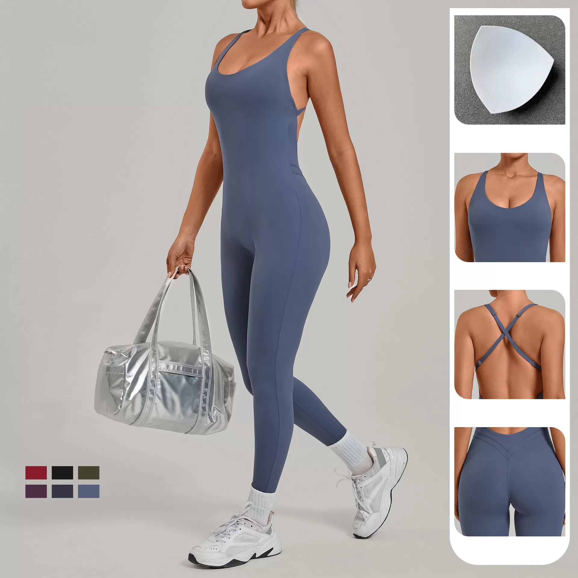 Mono deportivo de una pieza de secado rápido para mujer, ideal para gimnasio, yoga, fitness, sin mangas y con la espalda descubierta (FGB12150).