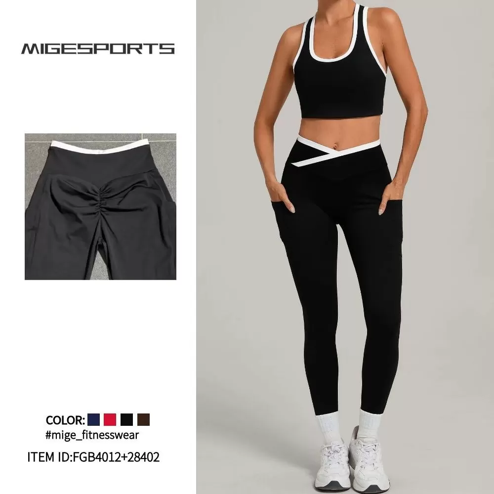 Conjunto de yoga para mujer de 2 piezas, deportivo, moderno, con cintura elástica, para fitness, conjunto de yoga personalizado a la venta, conjuntos para mujer FGB4012+28402