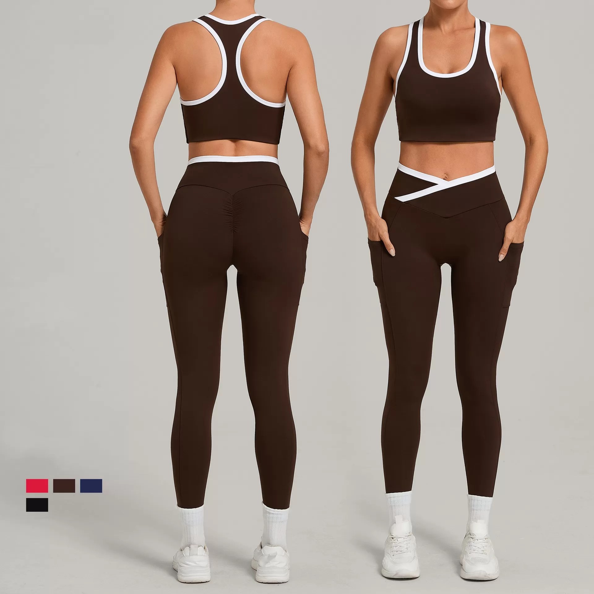 Conjunto de yoga para mujer de 2 piezas, deportivo, moderno, con cintura elástica, para fitness, conjunto de yoga personalizado a la venta, conjuntos para mujer FGB4012+28402